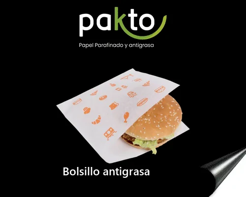 Bolsillo antigrasa de 15 x 15 cm impreso, con una hamburguesa dentro