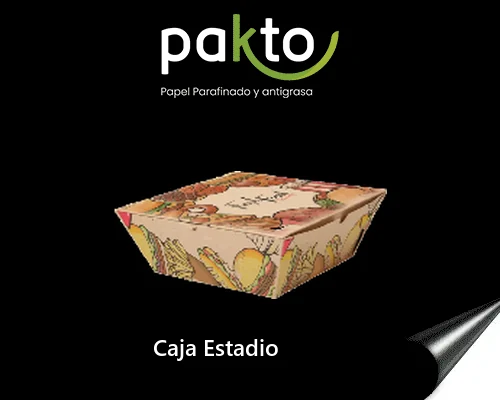 Caja Estadio de cartón antigrasa con base de 18,5 x 14,5 cm impresa full color