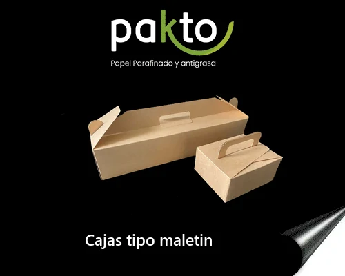 Cajas tipo maletín con manija en cartón antigrasa natural