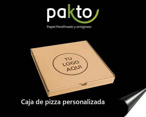 Caja de pizza en cartón corrugado con el logo del cliente impreso en la tapa