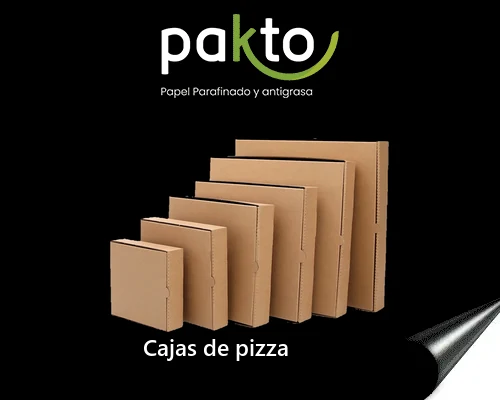 Seis cajas de pizza en cartón corrugado de distintos tamaños, de 20 a 45 cm