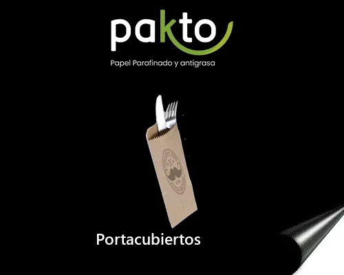 Portacubiertos de papel kraft impreso con el logo del restaurante