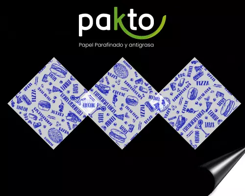 Papel parafinado genérico de comidas rápidas con impresión azul
