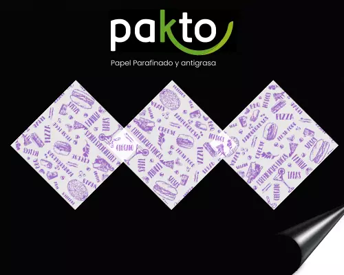 Papel parafinado genérico de comidas rápidas con impresión morada