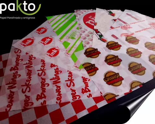Papel parafinado impreso con la marca de distintos restaurantes